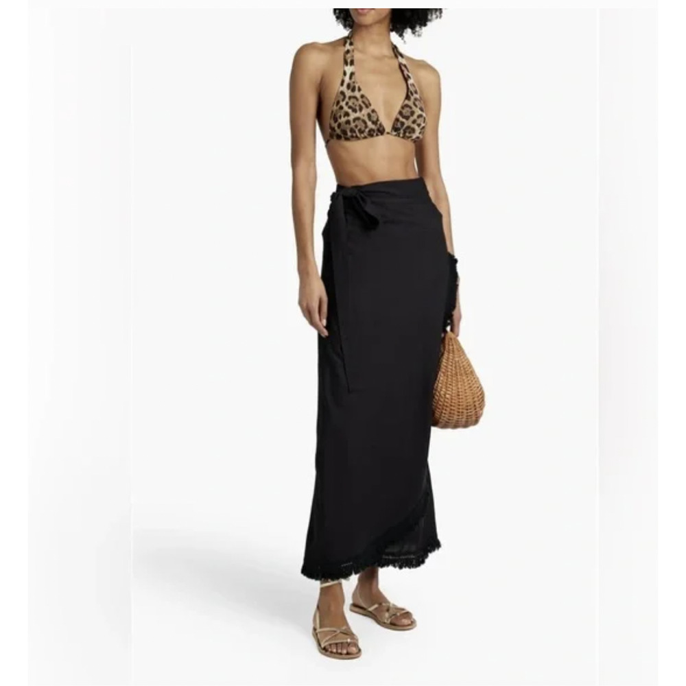 Melissa Odabash Skirt Medium Black Wrap Maxi Fringe Tassel Beach Coverup Swim